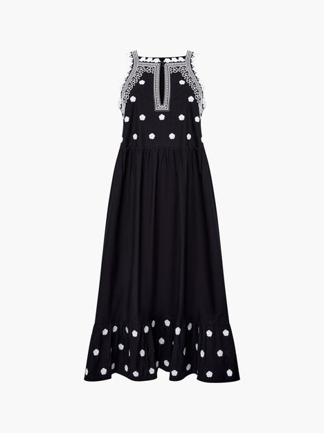 Devin Poplin Embroidered Midi Dress