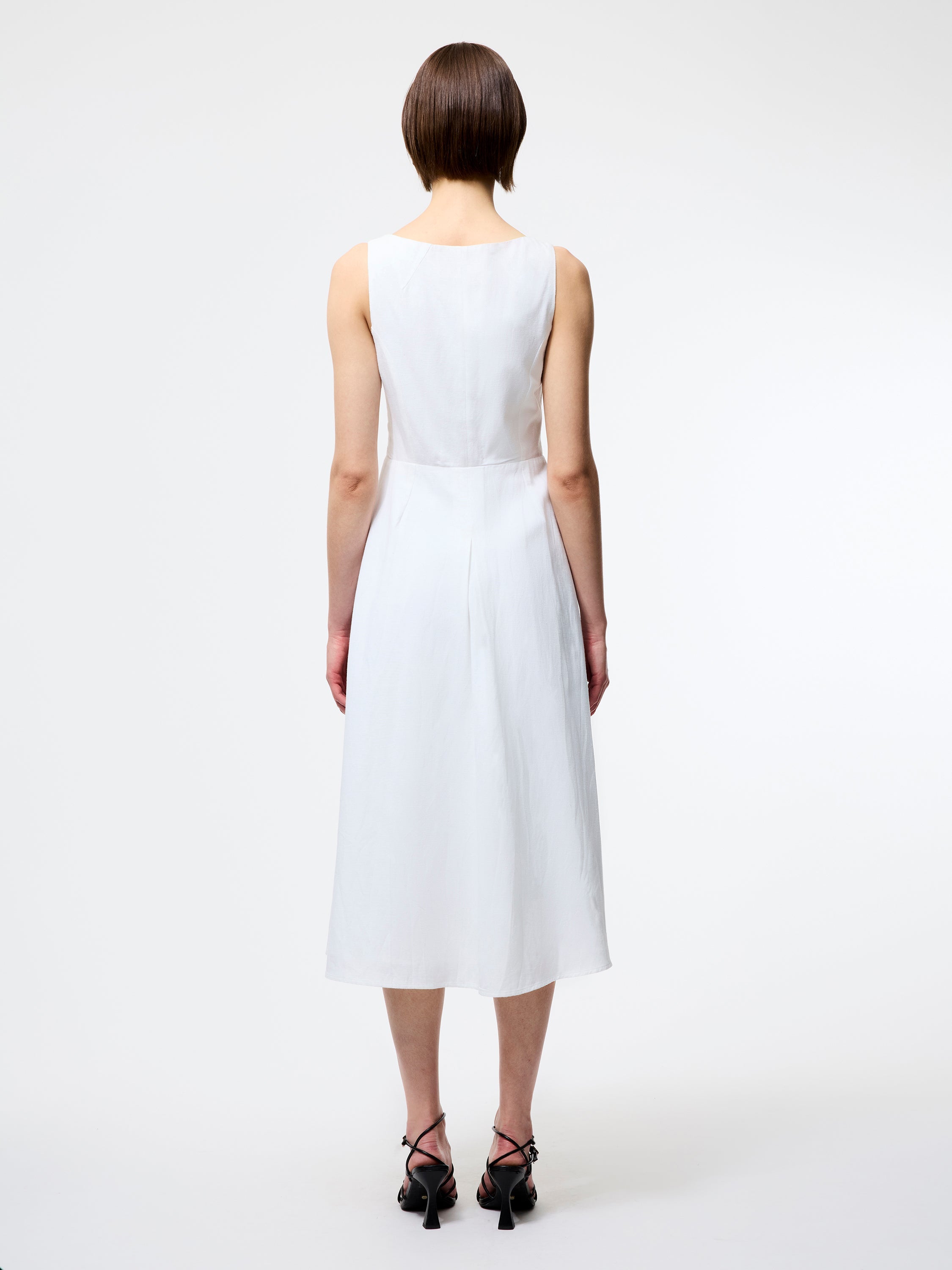 knee length dresses for ladies Ariette Linen Flared Dress Linen White/Black main image 0