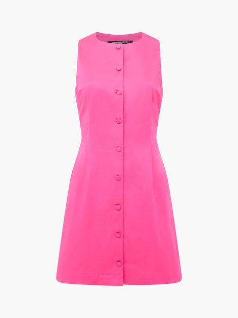 Cotton Sateen Round Neck Mini Dress