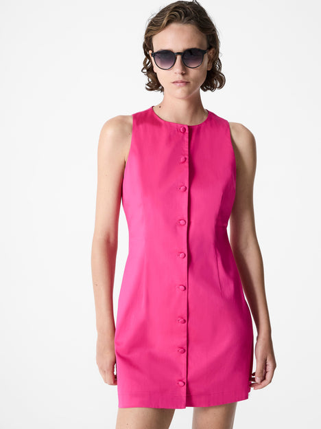 Cotton Sateen Round Neck Mini Dress