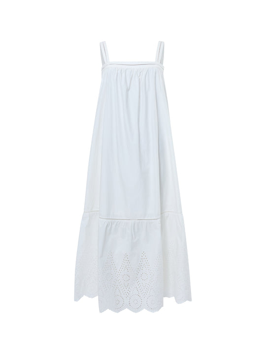 Cotton Square Neck Broderie Anglaise Midi Dress