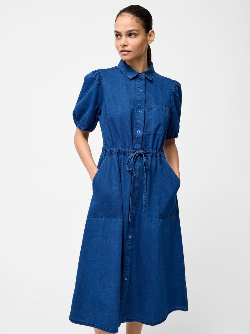 Chambray Popper Through Tie Shirt Dress