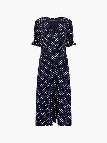 Spot Button Through Midi Dress