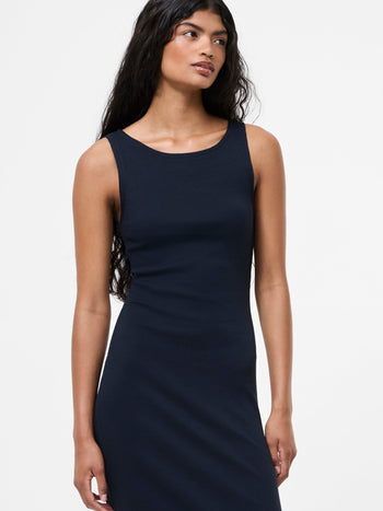 Ribbed Slash Neck Midi Dress