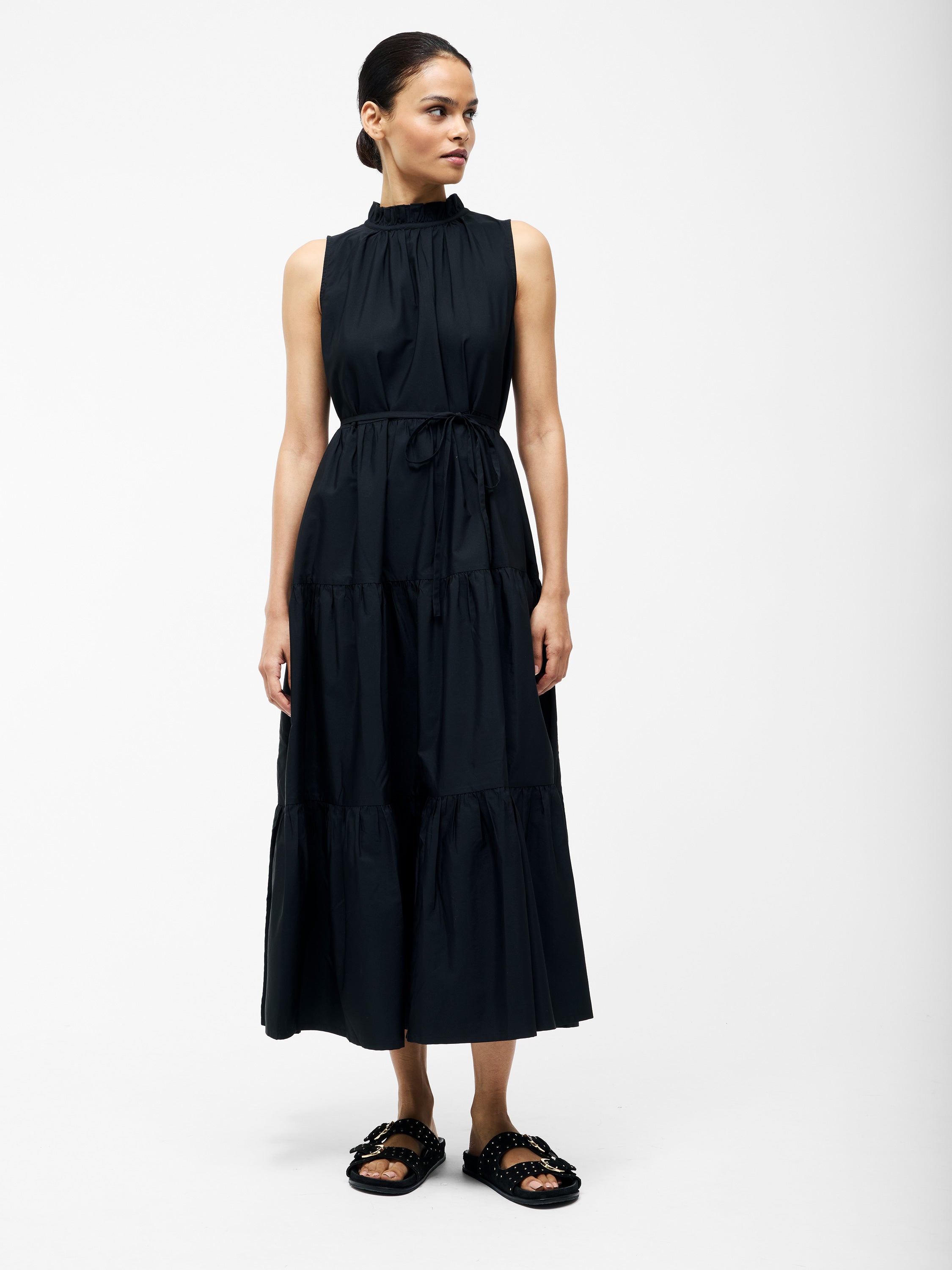 Tiered Poplin Midi Dress