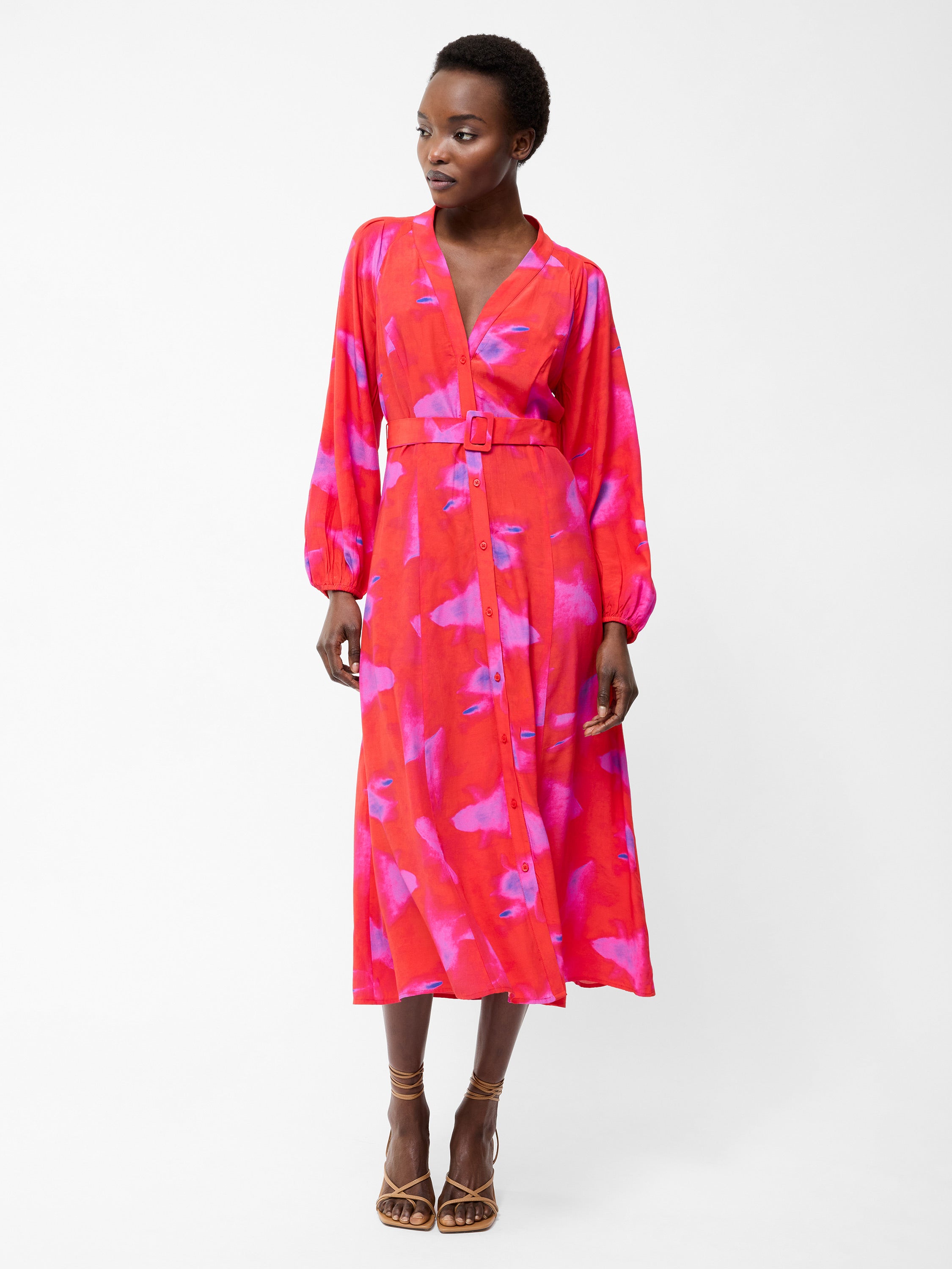 Christy Belted V Neck Midi Dress