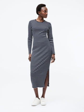 Ribbed Stripe Long Sleeve Midi Dress