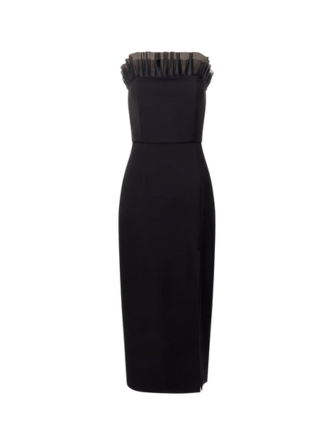 Bandeau Organza Mix Frill Midi Dress