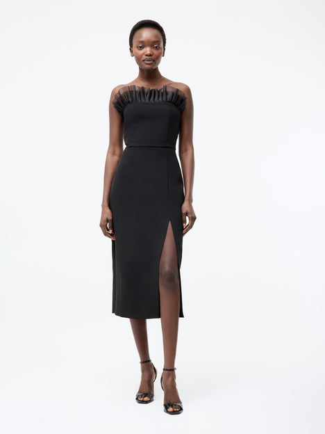 Bandeau Organza Mix Frill Midi Dress