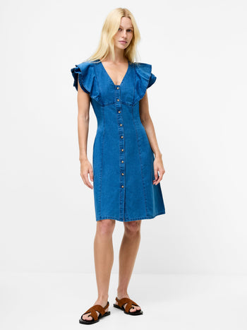 Ruffle Denim Chambray Dress