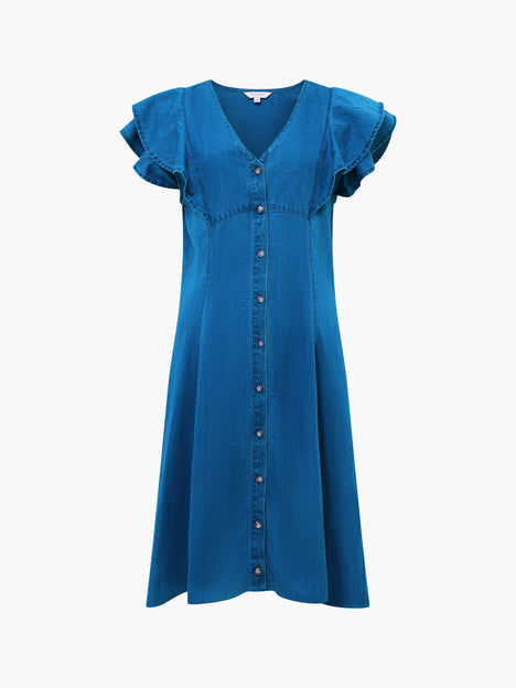 Ruffle Denim Chambray Dress