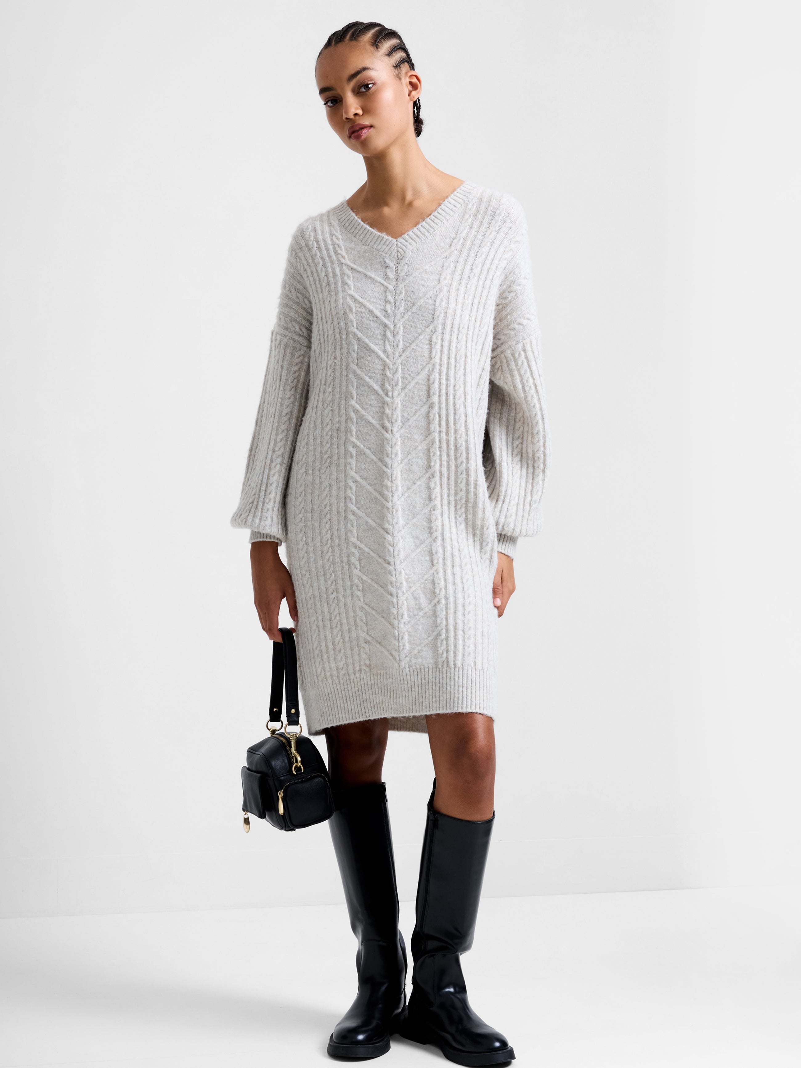 french connection grey knit dress French Connection Light Grey Melange Knit