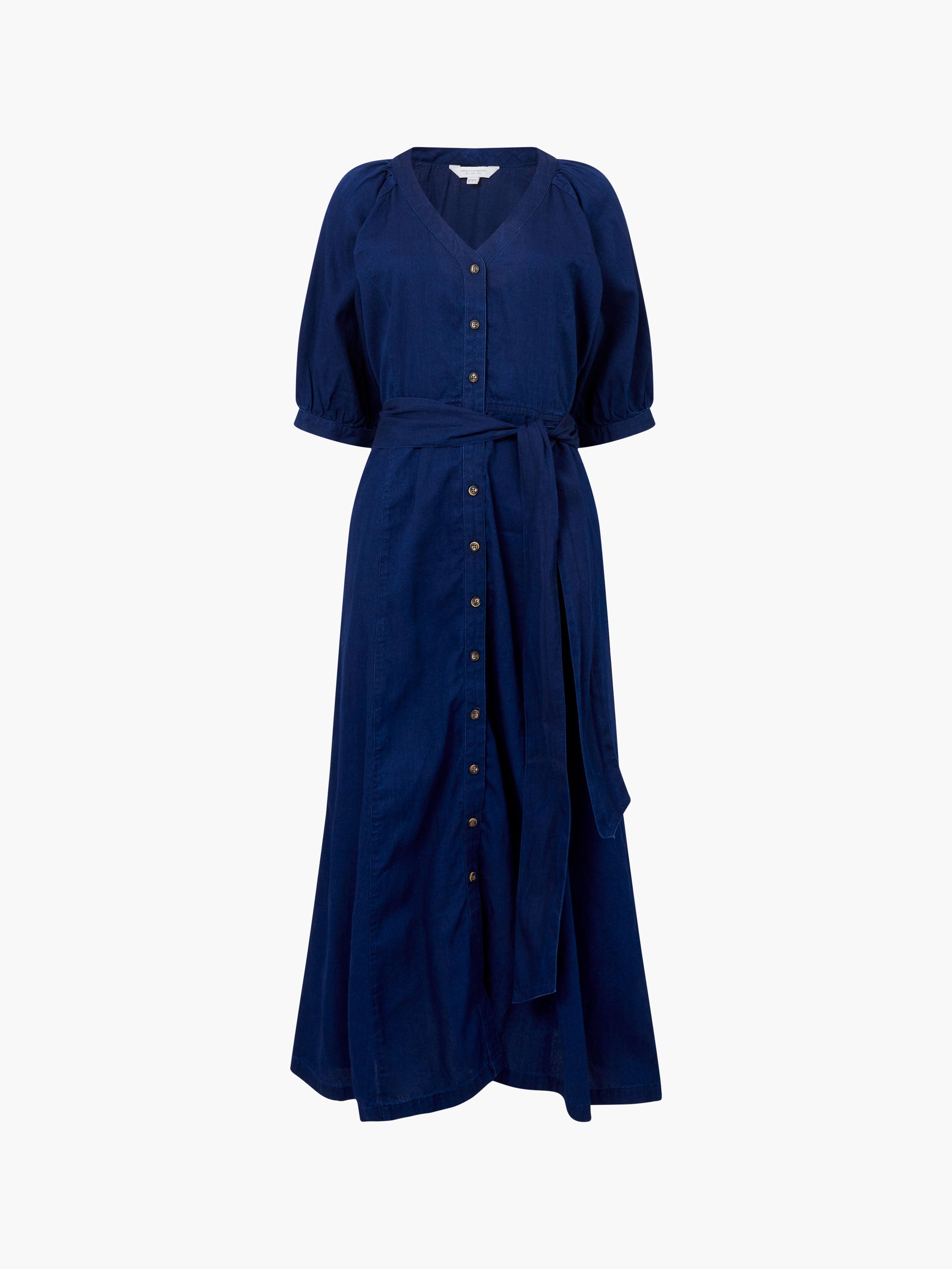 Zaves Chambray Denim V Neck Midi Dress Chambray Blue | French