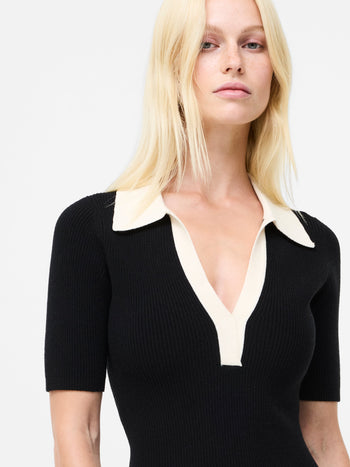 Cosysoft V Neck Collared Midi Knitted Dress