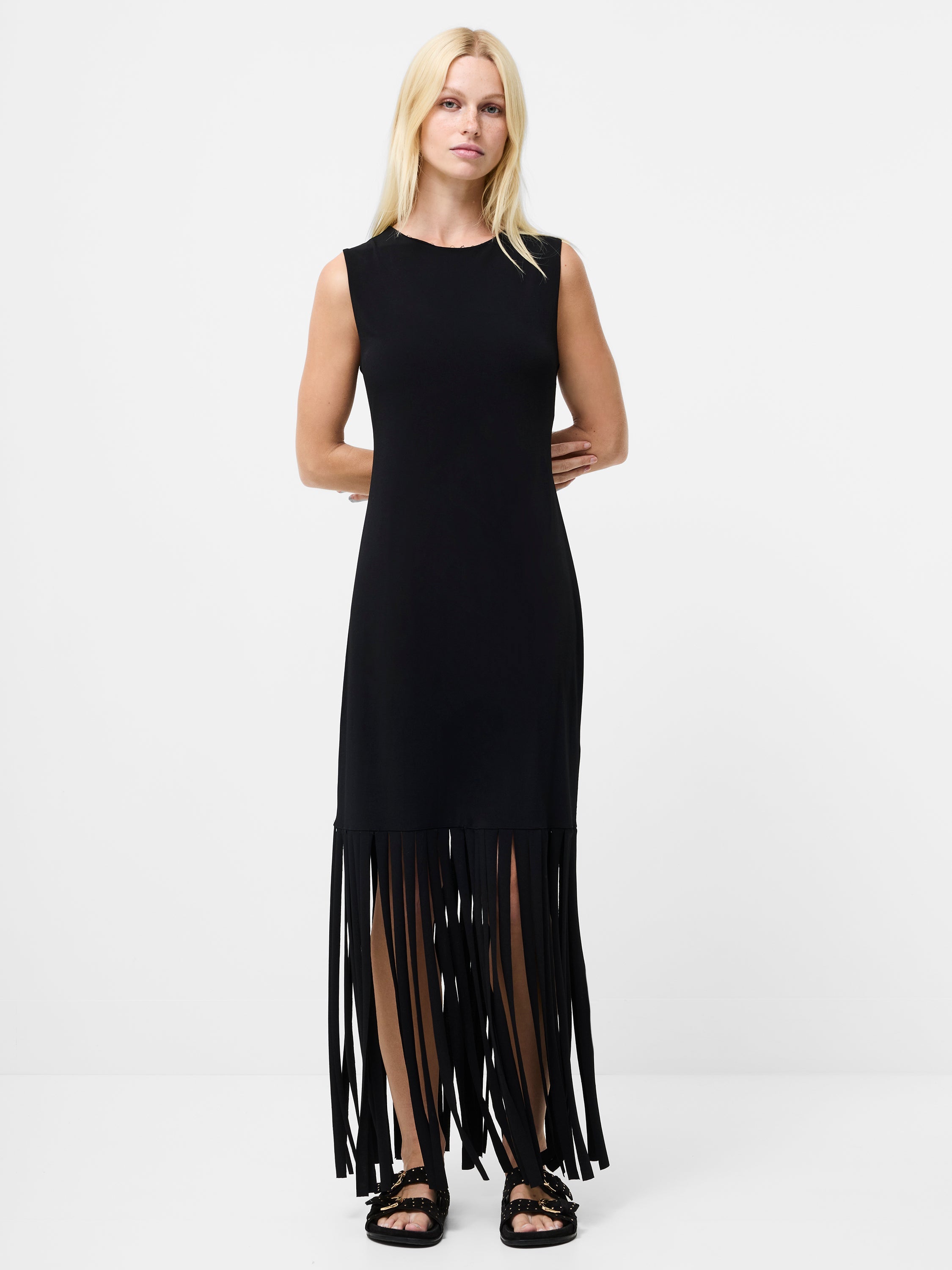 Samira Fringe Jersey Maxi Dress Black | French Connection EU Samira Fringe Jersey Maxi Dress Black | French Connection EU