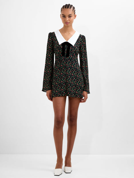 Yasmin Crepe Collar Long Sleeve Mini Dress