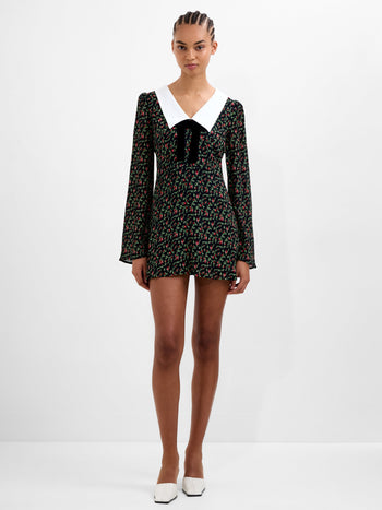 Yasmin Crepe Collar Long Sleeve Mini Dress