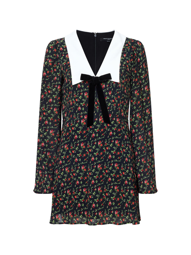 Yasmin Crepe Collar Long Sleeve Mini Dress