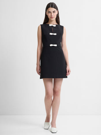 Azra Twill Contrast Satin Bow Mini Dress