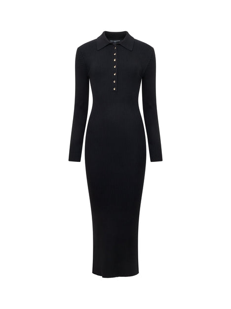 Mari Knit Long Sleeve Collared Midi Dress