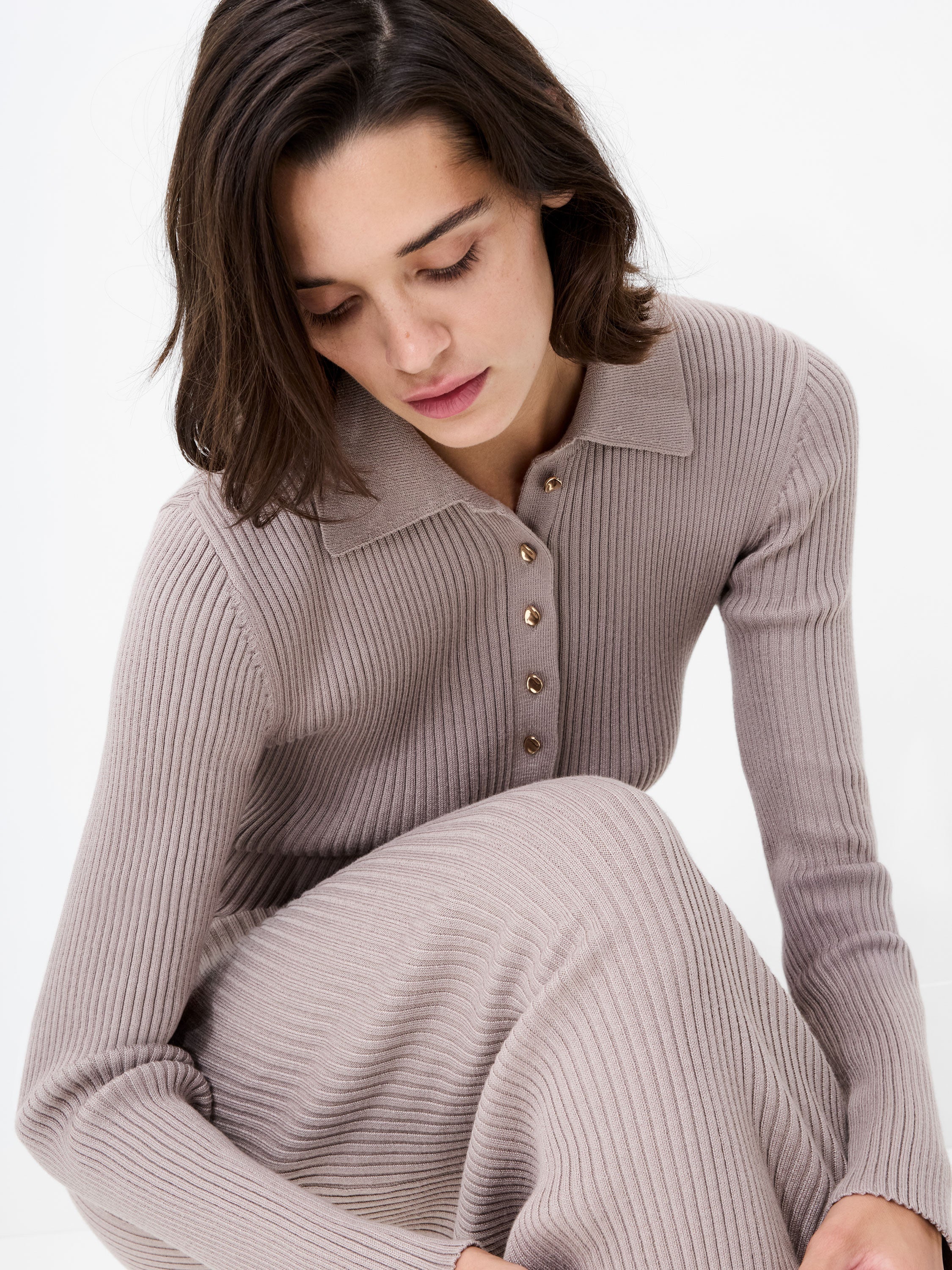 Mari Knit Long Sleeve Collared Midi Dress | French Connection EU