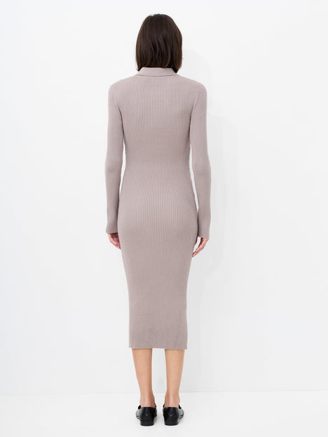 Mari Knit Long Sleeve Collared Midi Dress