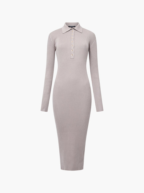 Mari Knit Long Sleeve Collared Midi Dress