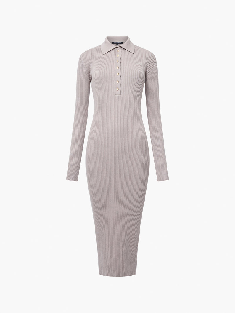 Mari Knit Long Sleeve Collared Midi Dress Black