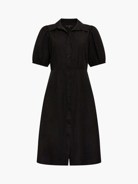 Cotton Poplin Puff Sleeve Button Up Dress