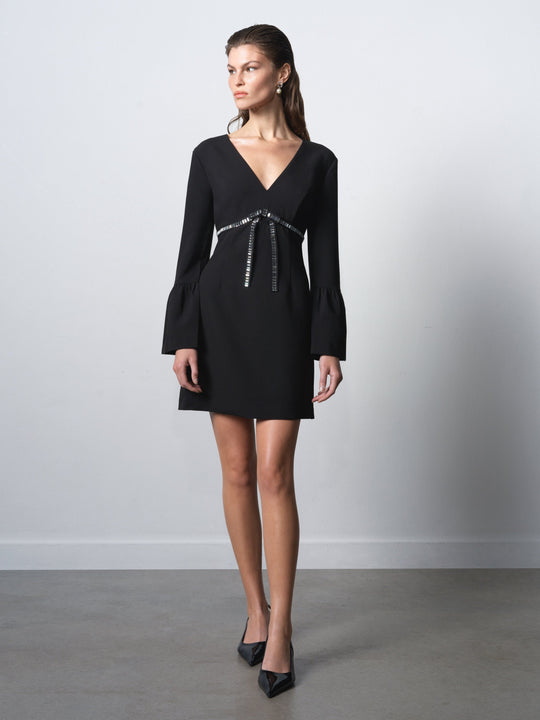 Azra Twill Diamante Bow Mini Dress