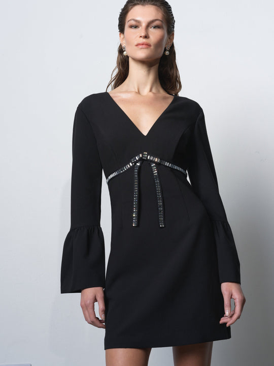 Azra Twill Diamante Bow Mini Dress