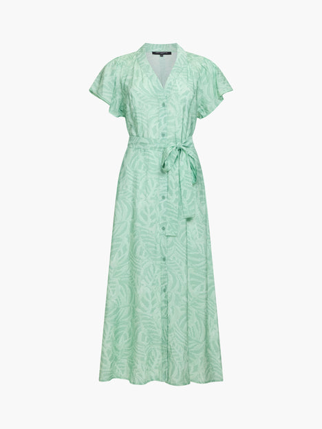 Abstract Green Printed Midi Dress
