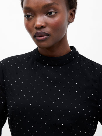 Black Diamante Long Sleeve Mini Dress