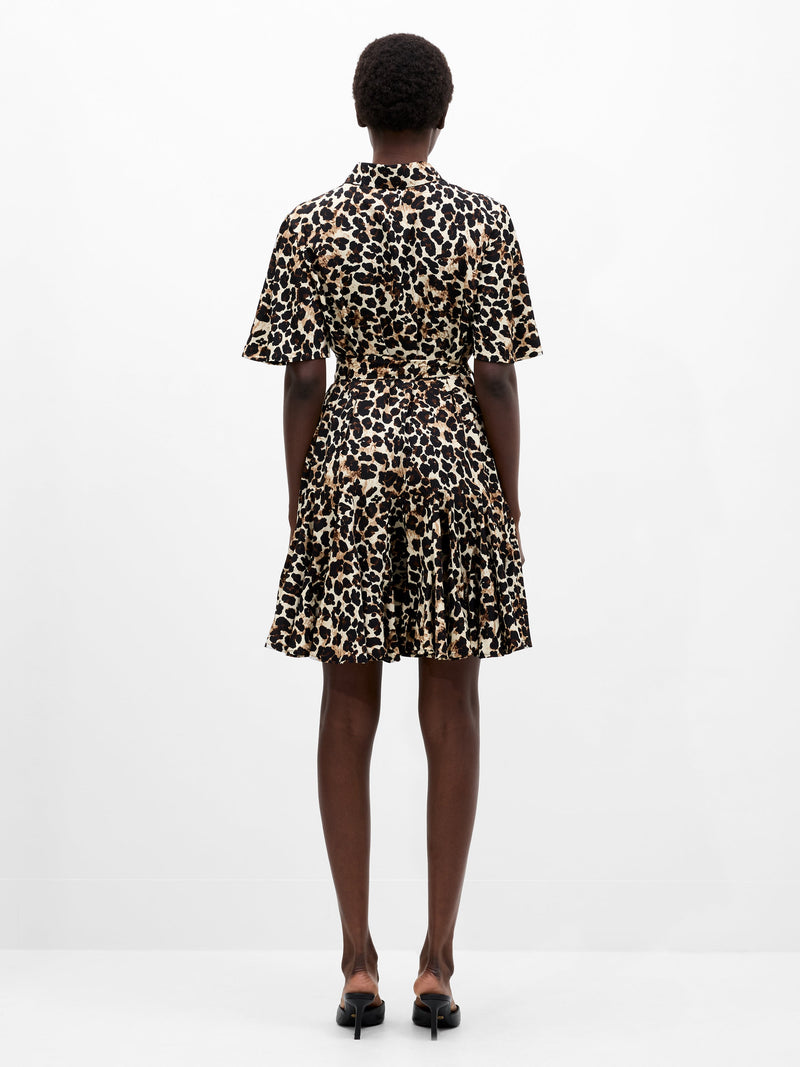Leopard Print Short Sleeve Swing Dress