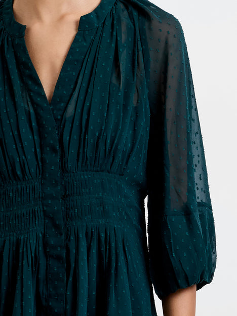 Dobby Pleated Waist Mini Dress
