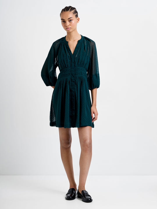 Dobby Pleated Waist Mini Dress