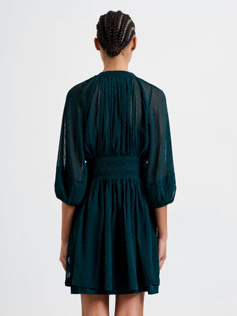 Dobby Pleated Waist Mini Dress