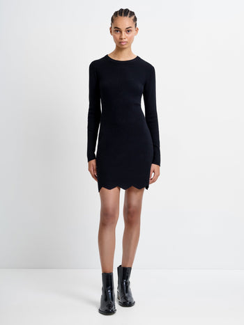 Cosy Knit Scallop Hem Long Sleeve Dress