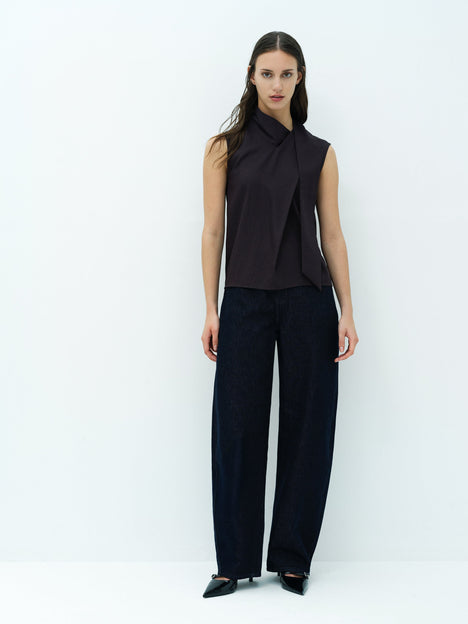 Leela Brown Scarf Neck Sleeveless Top