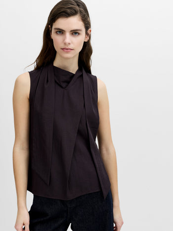 Leela Brown Scarf Neck Sleeveless Top