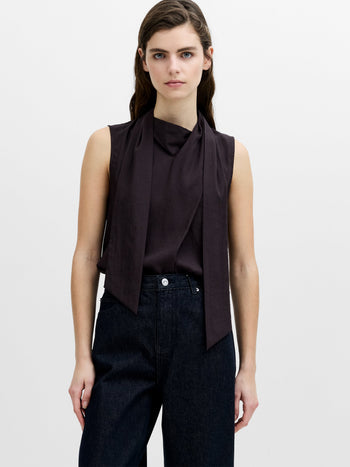 Leela Brown Sleeveless Scarf Neck Top