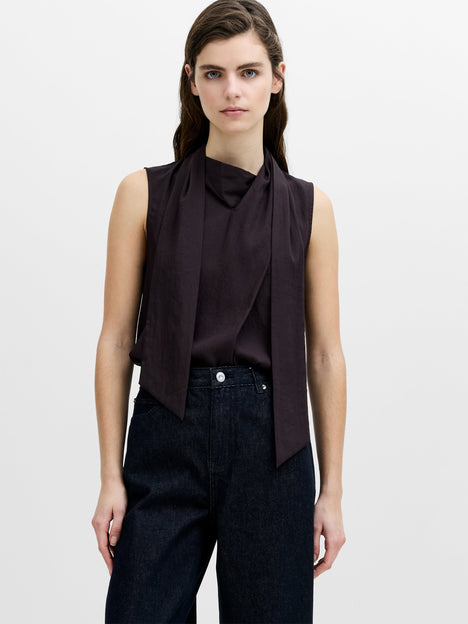 Leela Brown Scarf Neck Sleeveless Top