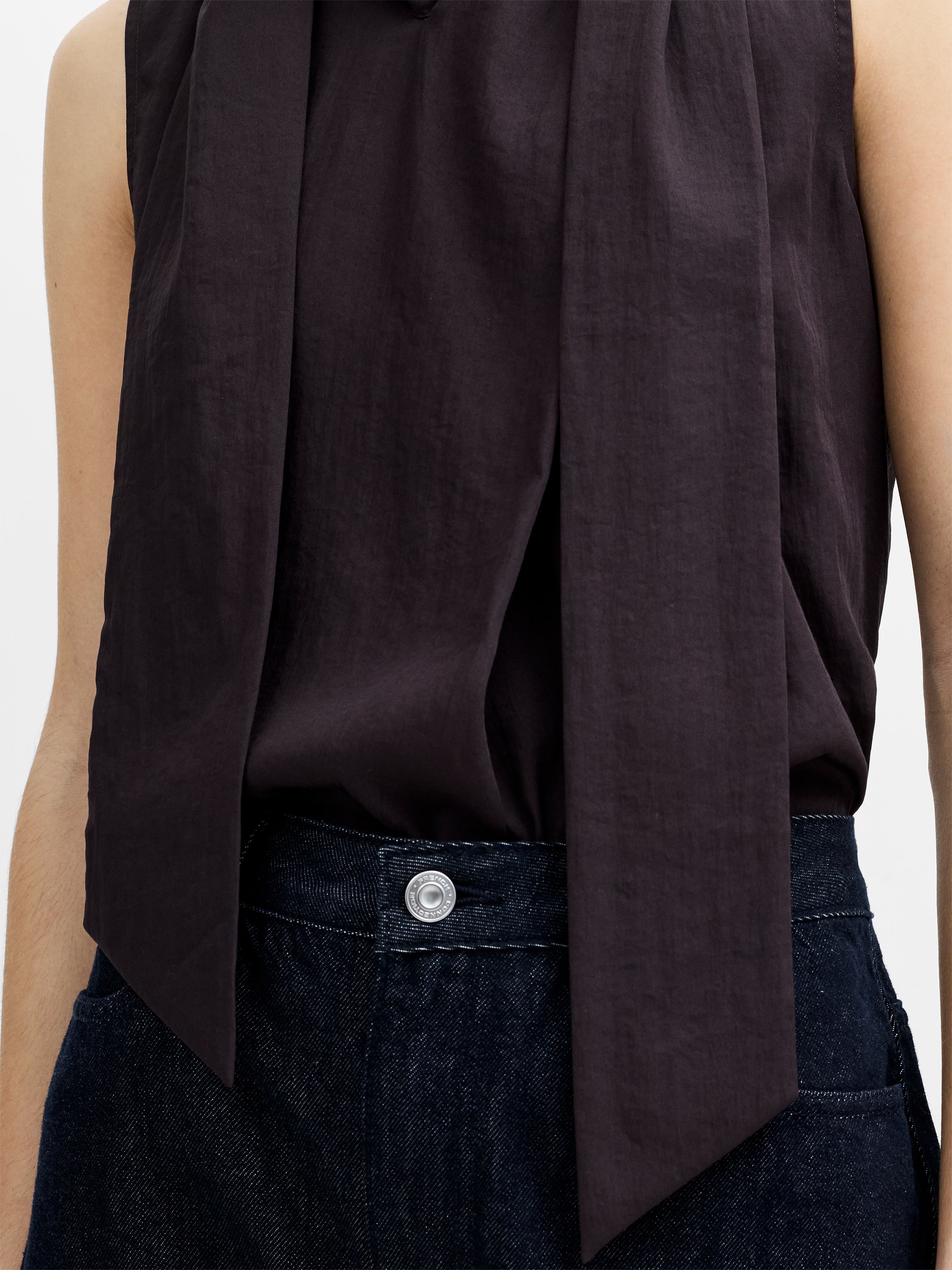Leela Brown Sleeveless Scarf Neck Top