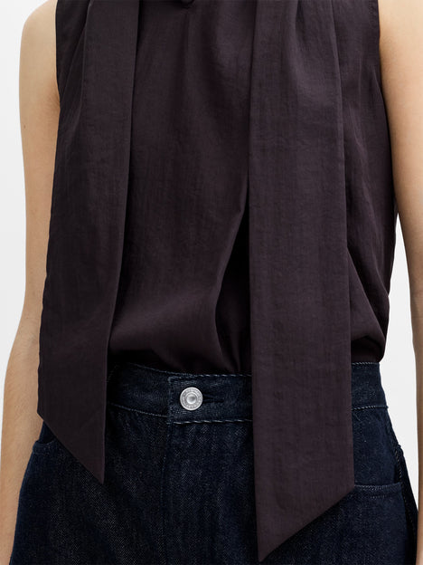 Leela Brown Sleeveless Scarf Neck Top