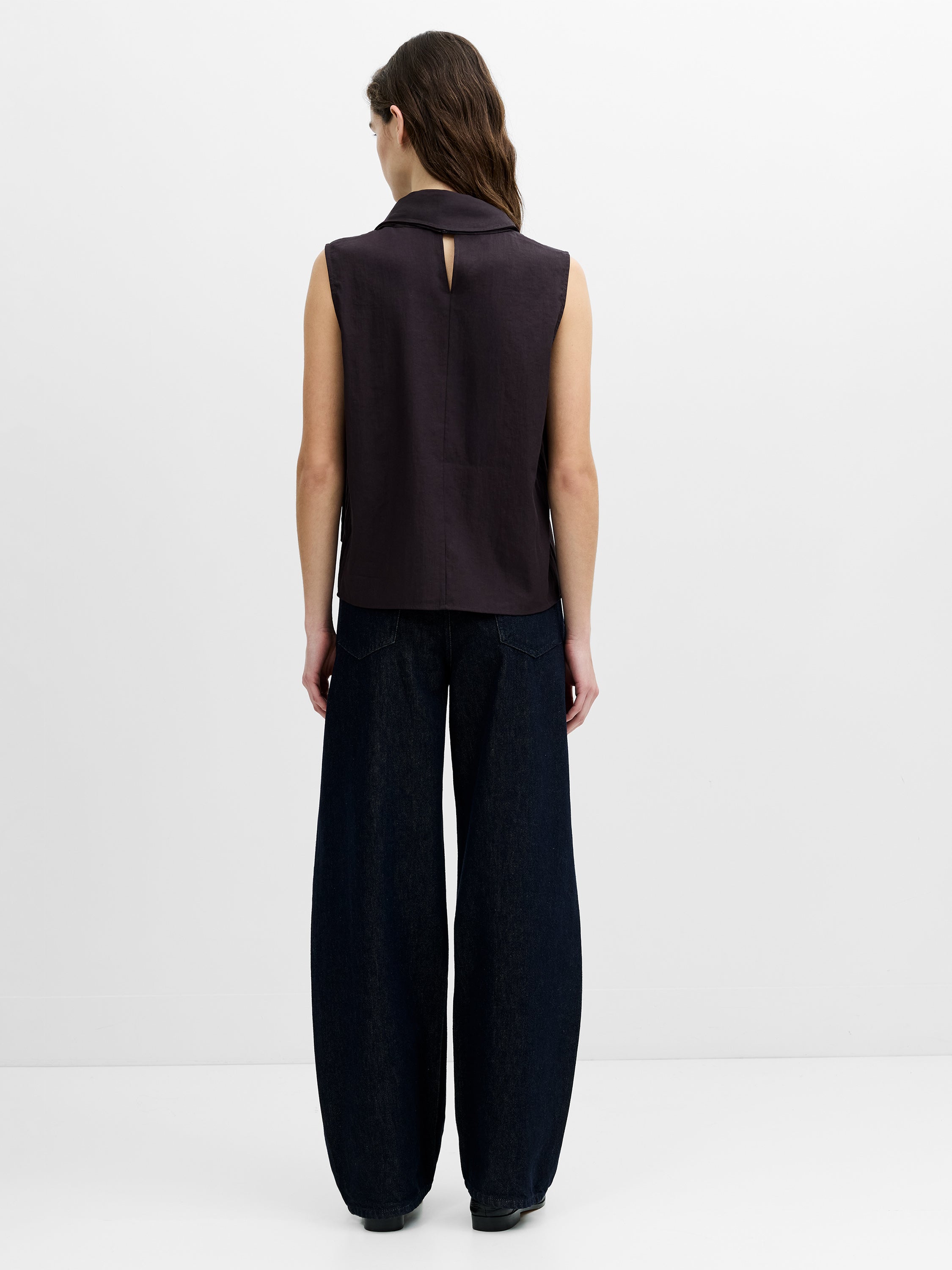 Leela Brown Sleeveless Scarf Neck Top
