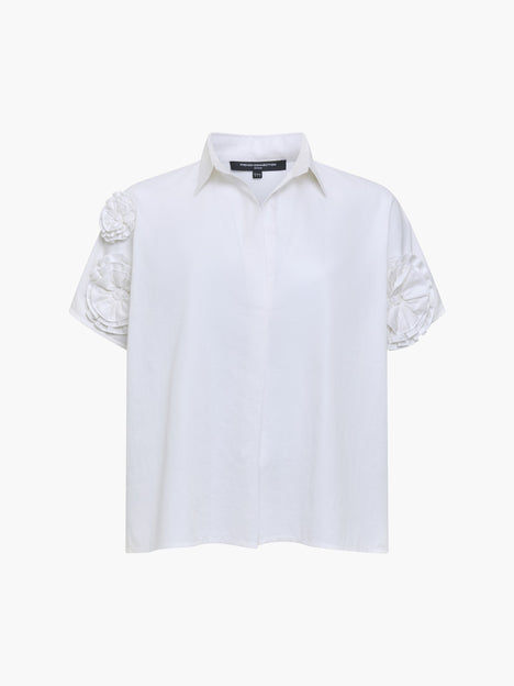 Sindey Cotton 3D Floral Short Sleeve White Popover Shirt