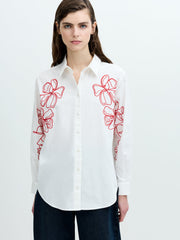 Alexis Cotton Floral Outline Embroidered White Shirt