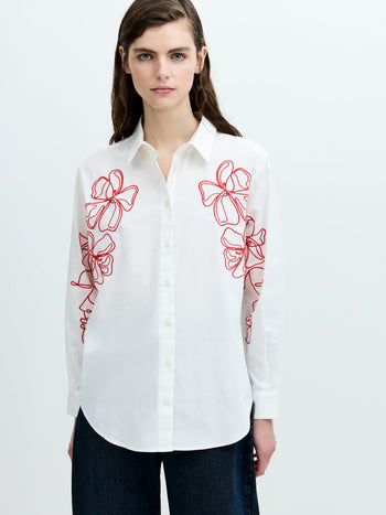 Alexis Cotton Floral Outline Embroidered White Shirt