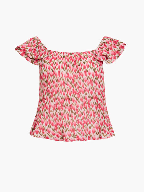 Noelle Floral Plisse Ruffle Peplum Top