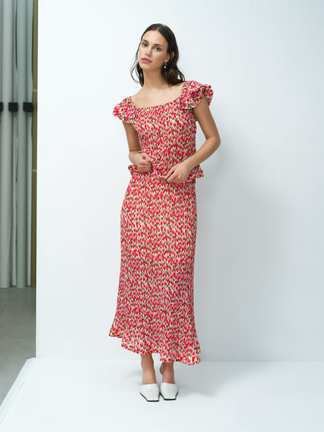 Noelle Floral Plisse Ruffle Peplum Top